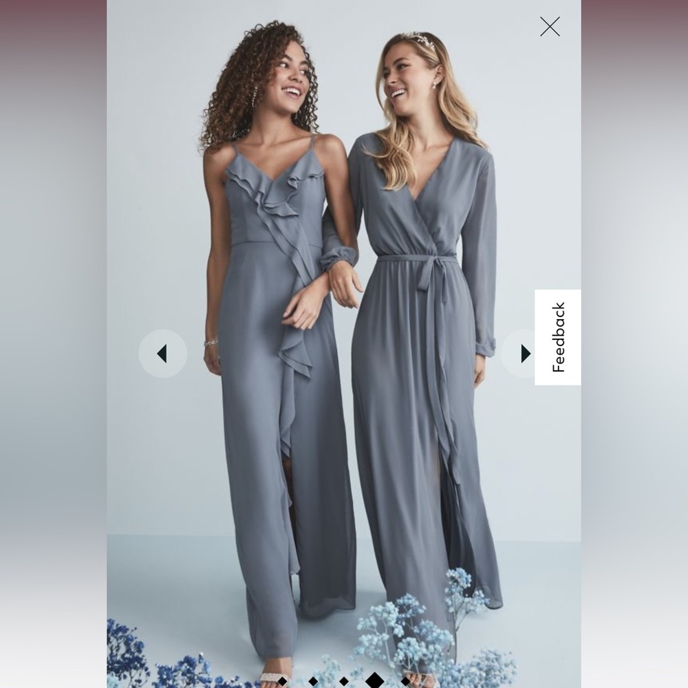 David’s Bridal Rruffle spaghetti-strap chiffon dress with slit SLATE BLUE - Picture 2 of 4